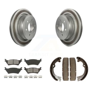 Rear Disc Coated Rotors Semi-Metallic Pads And Parking Brake Shoes Kit For Ford F-150 KGS-102942