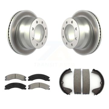 Rear Disc Coated Rotors Semi-Metallic Pads & Parking Shoes Kit For Chevrolet Express 3500 KGS-102958