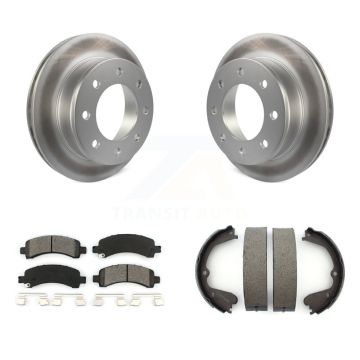 Rear Disc Coated Rotors Semi-Metallic Pads & Parking Brake Shoes Kit For GMC Savana 3500 KGS-102962