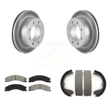 Rear Disc Coated Rotors Semi-Metallic Pads & Parking Shoes Kit For Chevrolet Express 4500 KGS-102965