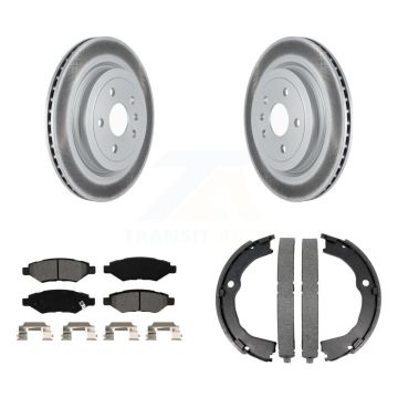 Rear Disc Coated Rotors Semi-Metallic Pads And Parking Brake Shoes Kit For Cadillac CTS KGS-102971