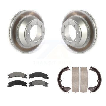 Rear Disc Coated Rotors Semi-Metallic Pads & Parking Shoes Kit For Ford E-450 Super Duty KGS-102978