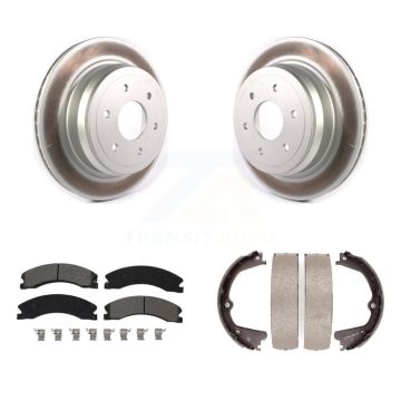 Rear Disc Coated Rotors Semi-Metallic Pads & Parking Shoes Kit For 16-19 Nissan TITAN XD KGS-102997