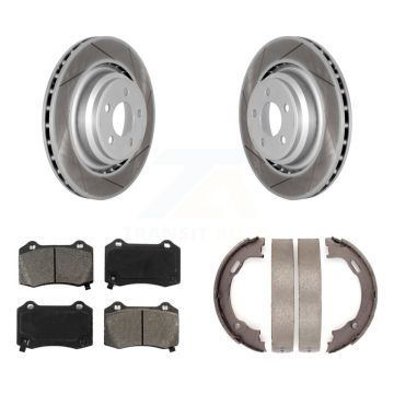 Rear Disc Coated Rotors Semi-Metallic Pads & Parking Shoes Kit For Dodge Charger Chrysler KGS-103006
