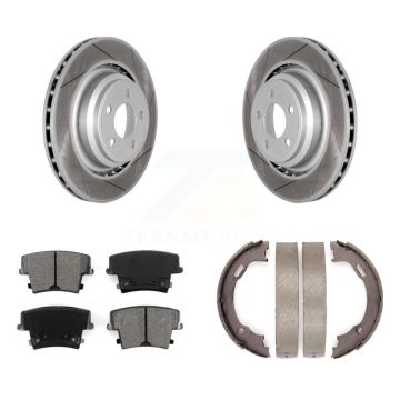 Rear Disc Coated Rotors Semi-Metallic Pads And Parking Brake Shoes Kit For Dodge Charger KGS-103011