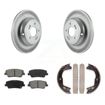 Rear Disc Coated Rotors Semi-Metallic Pads & Parking Brake Shoes Kit For Hyundai Genesis KGS-103020
