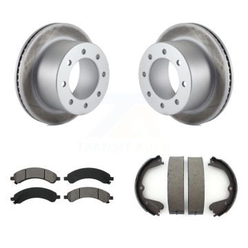 Rear Disc Coated Rotors Semi-Metallic Pads & Parking Shoes Kit For Chevrolet Express 3500 KGS-103028