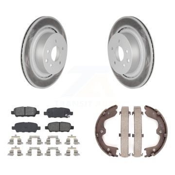 Rear Disc Coated Rotors Semi-Metallic Pads & Parking Brake Shoes Kit For INFINITI G35 Q60 KGS-103047