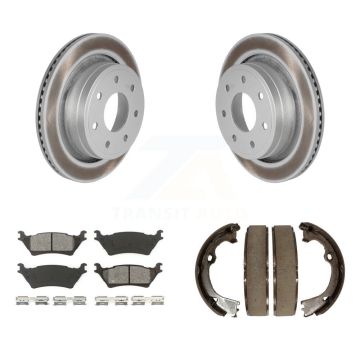 Rear Disc Coated Rotors Semi-Metallic Pads And Parking Brake Shoes Kit For Ford F-150 KGS-103053
