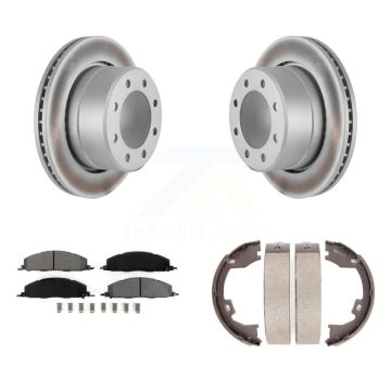 Rear Disc Coated Rotors Semi-Metallic Pads Parking Shoes Kit For Ram 3500 2500 1500 Dodge KGS-103055