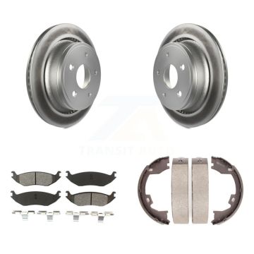 Rear Disc Coated Rotors Semi-Metallic Pads And Parking Brake Shoes Kit For Dodge Ram 1500 KGS-103059