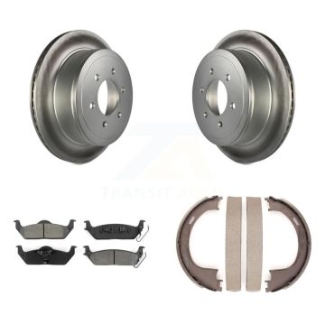 Rear Disc Coated Rotors Semi-Metallic Pads Parking Shoes Kit For Ford F-150 Lincoln Mark KGS-103076