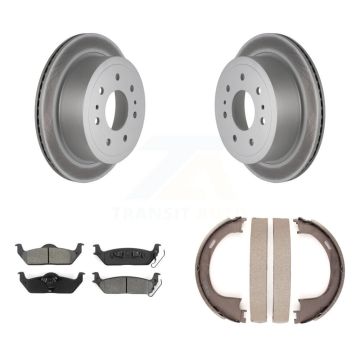 Rear Disc Coated Rotors Semi-Metallic Pads Parking Shoes Kit For Ford F-150 Lincoln Mark KGS-103077