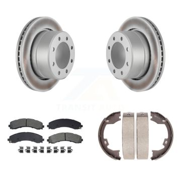 Rear Disc Coated Rotors Semi-Metallic Pads And Parking Brake Shoes Kit For Ram 3500 KGS-103117