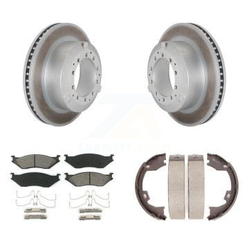 Rear Disc Coated Rotors Semi-Metallic Pads Parking Shoes Kit For Ford F-450 Super Duty IC KGS-103144
