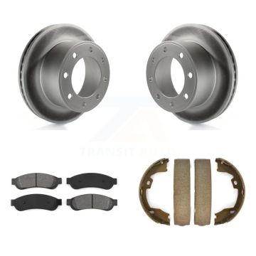 Rear Disc Coated Rotors Semi-Metallic Pads & Parking Shoes Kit For Ford F-350 Super Duty KGS-103163
