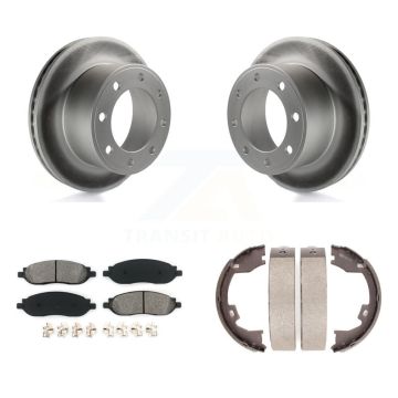 Rear Disc Coated Rotors Semi-Metallic Pads & Parking Shoes Kit For Ford F-350 Super Duty KGS-103164