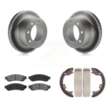Rear Disc Coated Rotors Semi-Metallic Pads & Parking Shoes Kit For Ford F-250 Super Duty KGS-103165
