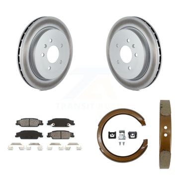Rear Disc Coated Rotors Semi-Metallic Pads & Parking Brake Shoes Kit For Cadillac CTS STS KGS-103189