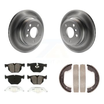 Rear Disc Coated Rotors Semi-Metallic Pads And Parking Brake Shoes Kit For BMW X5 X6 KGS-103212