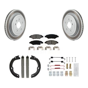 Rear Disc Coated Rotors Semi-Metallic Pads Parking Shoes & Hardware Kit For Cadillac CTS KGS-103264