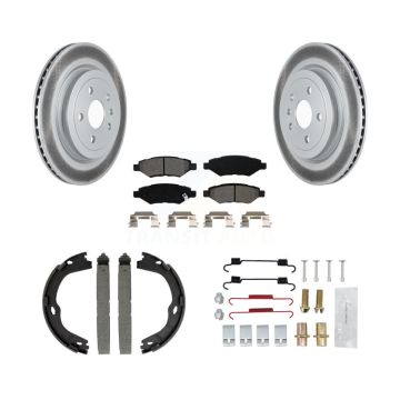 Rear Disc Coated Rotors Semi-Metallic Pads Parking Shoes & Hardware Kit For Cadillac CTS KGS-103265