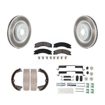 Rear Disc Coated Rotors Semi-Metallic Pads Parking Shoes & Hardware Kit For Nissan NV2500 KGS-103267