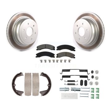 Rear Disc Coated Rotors Semi-Metallic Pads Parking Shoes Hardware Kit For Nissan TITAN XD KGS-103268