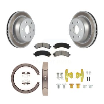 Rear Disc Coated Rotors Semi-Metallic Pads Parking Shoes & Hardware Kit For Chevrolet GMC KGS-103287