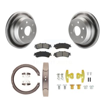Rear Disc Coated Rotors Semi-Metallic Pads Parking Shoes & Hardware Kit For GMC Chevrolet KGS-103288
