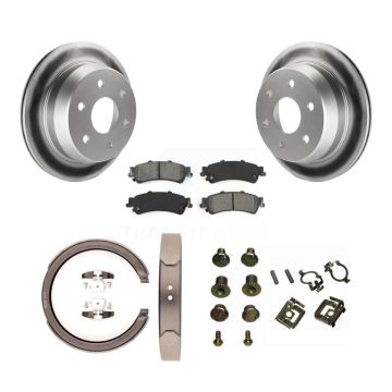 Rear Disc Coated Rotors Semi-Metallic Pads Parking Shoes & Hardware Kit For Chevrolet GMC KGS-103290