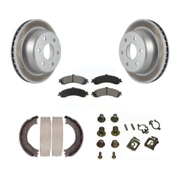 Rear Disc Coated Rotors Semi-Metallic Pads Parking Shoes Hardware Kit For Chevrolet 1500 KGS-103293