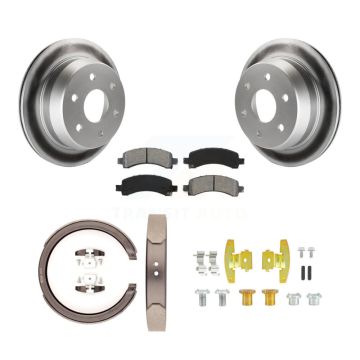 Rear Disc Coated Rotors Semi-Metallic Pads Parking Shoes Hardware Kit For Chevrolet 1500 KGS-103295