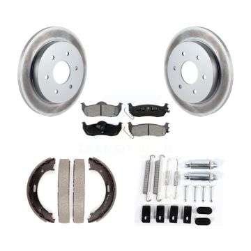 Rear Disc Coated Rotors Semi-Metallic Pads Parking Shoes & Hardware Kit For Nissan TITAN KGS-103306