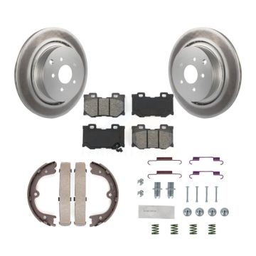 Rear Disc Coated Rotors Semi-Metallic Pads Parking Shoes & Hardware Kit For INFINITI Q50 KGS-103308