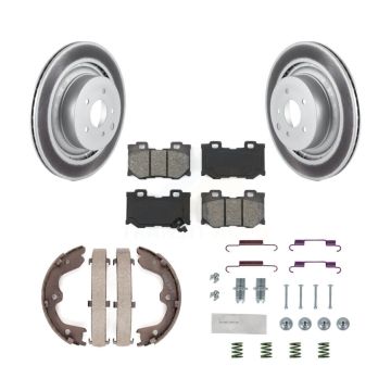 Rear Disc Coated Rotors Semi-Metallic Pads Parking Shoes & Hardware Kit For INFINITI G37 KGS-103310