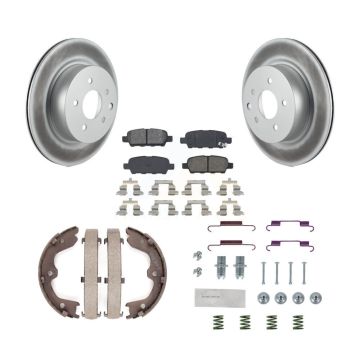 Rear Disc Coated Rotors Semi-Metallic Pads Parking Shoes Hardware Kit For INFINITI Nissan KGS-103311