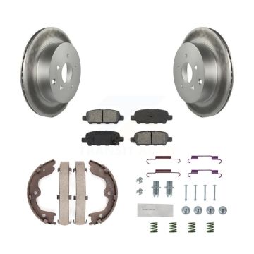 Rear Disc Coated Rotors Semi-Metallic Pads Parking Shoes & Hardware Kit For INFINITI FX35 KGS-103315