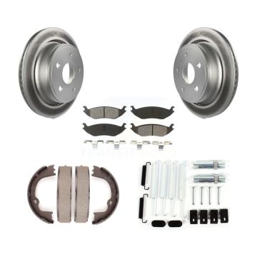 Rear Disc Coated Rotors Semi-Metallic Pads Parking Shoes Hardware Kit For Ram 1500 Dodge KGS-103317