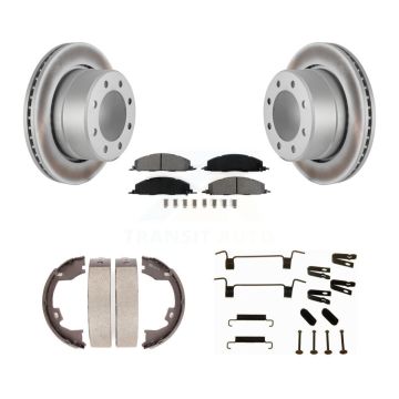 Rear Disc Coated Rotors Semi-Metallic Pads Parking Shoes & Hardware Kit For Ram 3500 2500 KGS-103318