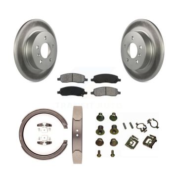 Rear Disc Coated Rotors Semi-Metallic Pads Parking Shoes & Hardware Kit For Cadillac DTS KGS-103330