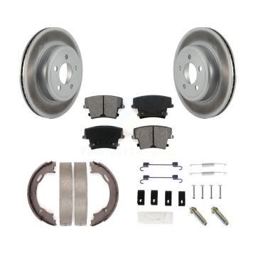 Rear Disc Coated Rotors Semi-Metallic Pads Parking Shoes Hardware Kit For Dodge Chrysler KGS-103337