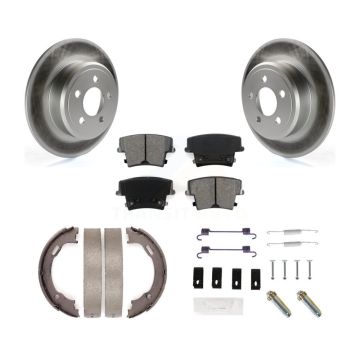 Rear Disc Coated Rotors Semi-Metallic Pads Parking Shoes Hardware Kit For Dodge Chrysler KGS-103338
