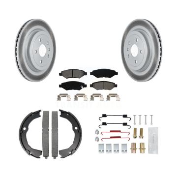 Rear Disc Coated Rotors Semi-Metallic Pads Parking Shoes & Hardware Kit For Cadillac CTS KGS-103339