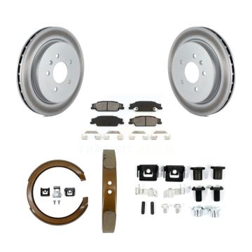 Rear Disc Coated Rotors Semi-Metallic Pads Parking Shoes & Hardware Kit For Cadillac CTS KGS-103349