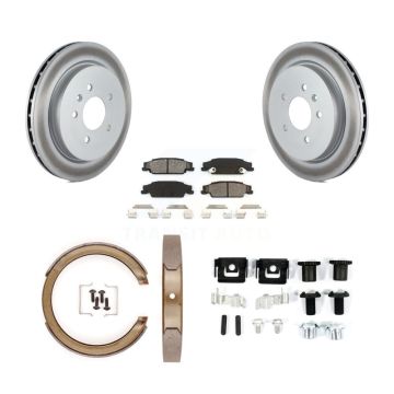 Rear Disc Coated Rotors Semi-Metallic Pads Parking Shoes & Hardware Kit For Cadillac STS KGS-103350