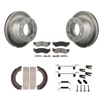 Rear Disc Coated Rotors Semi-Metallic Pads Parking Shoes Hardware Kit For Dodge Ram 2500 KGS-103354