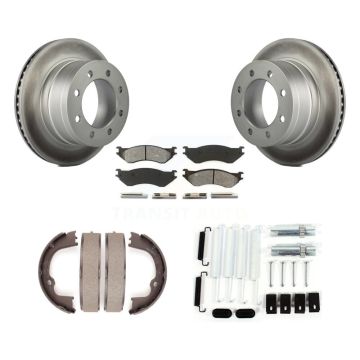 Rear Disc Coated Rotors Semi-Metallic Pads Parking Shoes Hardware Kit For Dodge Ram 1500 KGS-103357