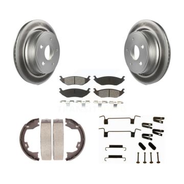 Rear Disc Coated Rotors Semi-Metallic Pads Parking Shoes Hardware Kit For Dodge Ram 1500 KGS-103358