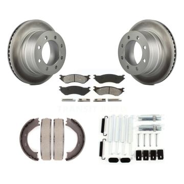 Rear Disc Coated Rotors Semi-Metallic Pads Parking Shoes Hardware Kit For Dodge Ram 1500 KGS-103359